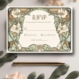 Realistische florale Hochzeitskarte Art Nouveau RSVP Karte