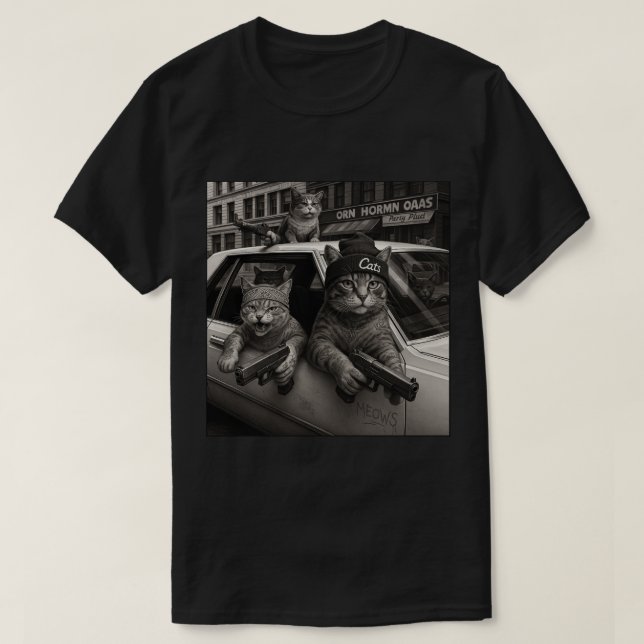 Realistische Gangsta Cat Urban Scene - Trendy Cats T-Shirt (Design vorne)