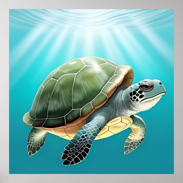 Realistische Grünschildkröte Poster (Vorne)