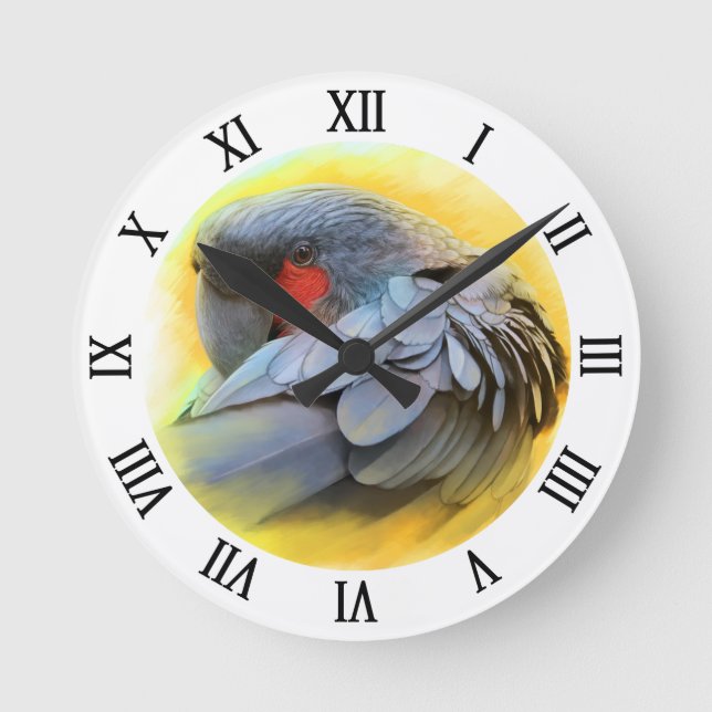 Realistische Malerei schwarzen PalmeCockatoo Runde Wanduhr (Vorderseite)