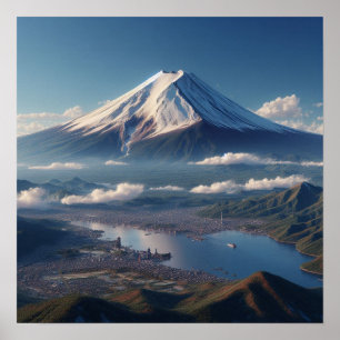 Realistische Mount Fuji-Landschaft Japan Reise Poster