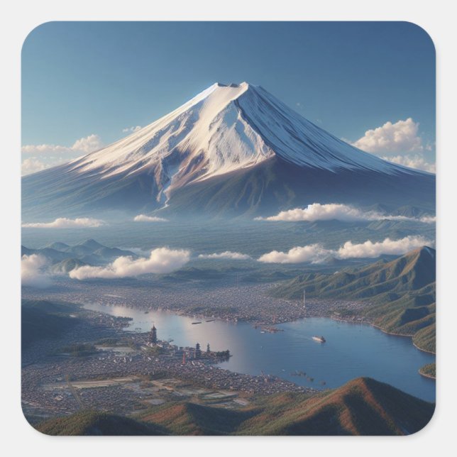 Realistische Mount Fuji Landschaft Japan Reisen Quadratischer Aufkleber (Vorderseite)