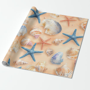 Realistische Muschel Seestern Pfirsichsand Strand Geschenkpapier