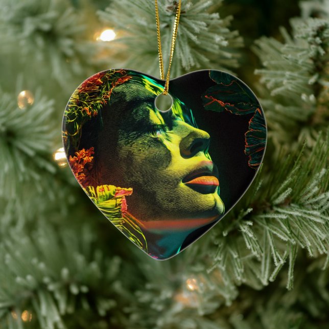 Realistische Neon Woman , leuchtende Coralpunk Art Keramik Ornament (Baum)