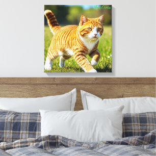Realistische orange getigerte Katze auf einer sonn Leinwanddruck