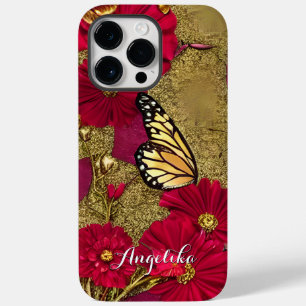 Realistische Schmetterlinge Rote Blumen Benutzerde Case-Mate iPhone 14 Pro Max Hülle