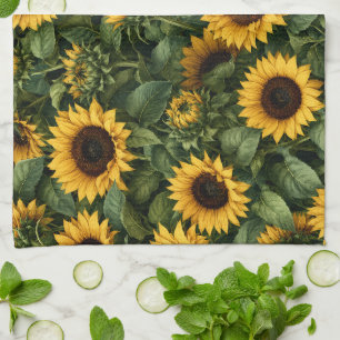 Realistische Sonnenblumen-Botanik-Kunst Geschirrtuch