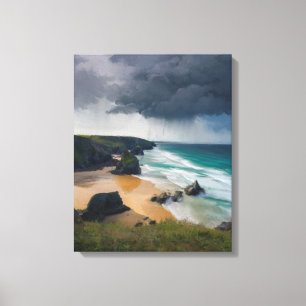 Realistische Sturmwolken über dem aquamarinen blau Leinwanddruck