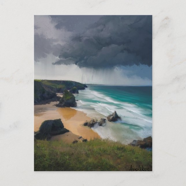 Realistische Sturmwolken über dem aquamarinen blau Postkarte (Vorderseite)