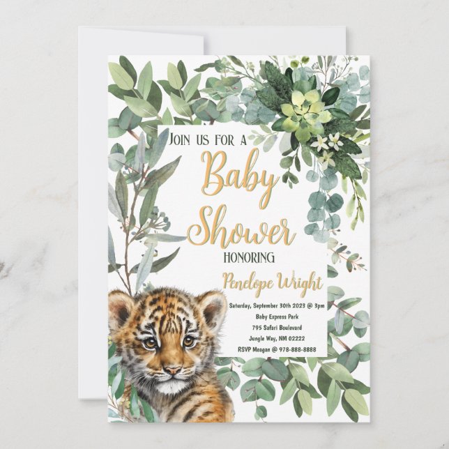 Realistische Tiger Cub Gender Neutral Baby Dusche Einladung (Vorderseite)