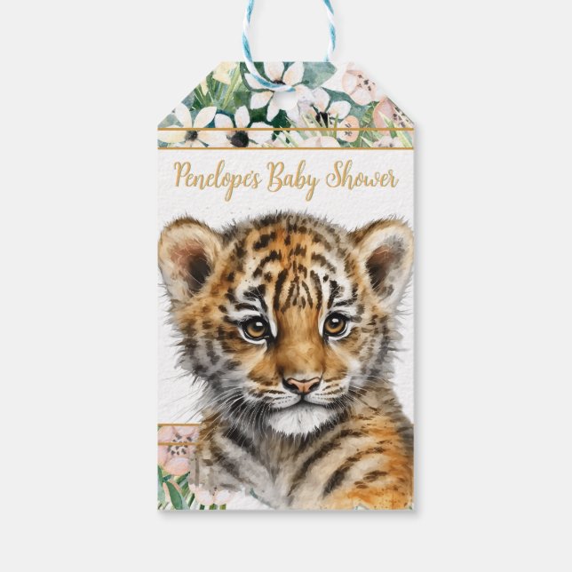 Realistische Tiger Cub Gender Neutral Baby Dusche Geschenkanhänger (Rückseite)