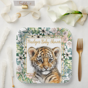 Realistische Tiger Cub Gender Neutral Baby Dusche Pappteller