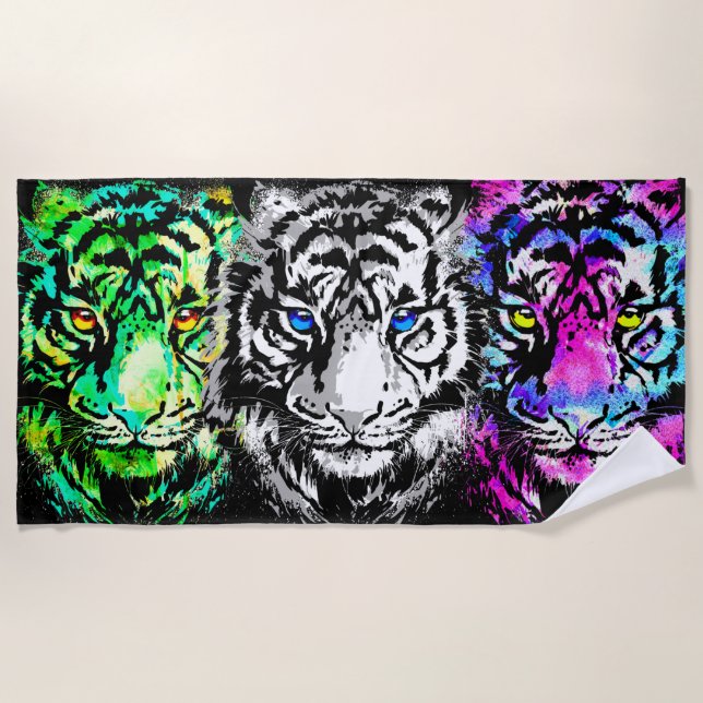 Realistische Tigerköpfe - Cooles Tiger Beach Handt Strandtuch (Vorderseite)