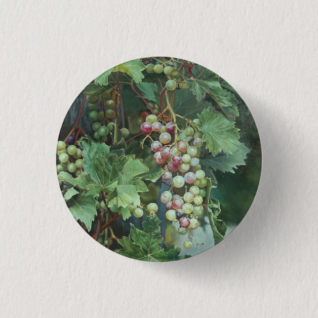 Realistische Weinrebe mit Blättern – Fine Art Button (Vorderseite)