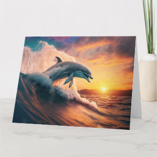 Realistischer Delfin springt Ozean Sonnenuntergang Dankeskarte