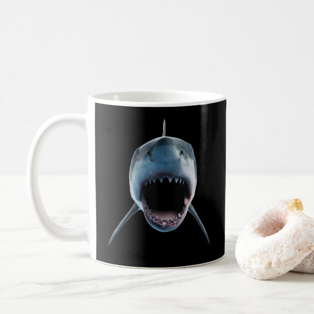 Realistischer Großer Haiangriff für Liebhaber Kaffeetasse (Mit Donut)