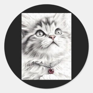Realistischer Katzen-Bleistift-Zeichenaufkleber Runder Aufkleber