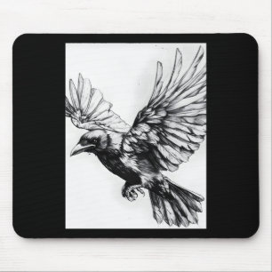 Realistischer Krähen-Bleistift-Zeichenaufkleber Mousepad