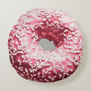 Realistischer Krapfen mit rosa Zuckergusse u. Rundes Kissen