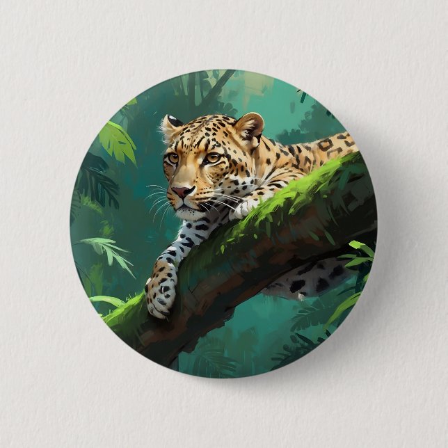Realistischer Leopard im Dschungel Button (Vorderseite)