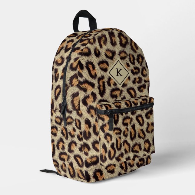 Realistischer Leoparden-Flecken-Pelztextur Bedruckter Rucksack (Rückseitige Ecke links)