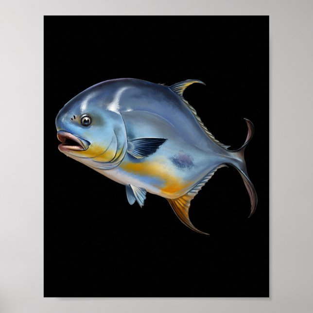 Realistischer Permit Fisch Für Angelfreunde Oder I Poster (Vorne)
