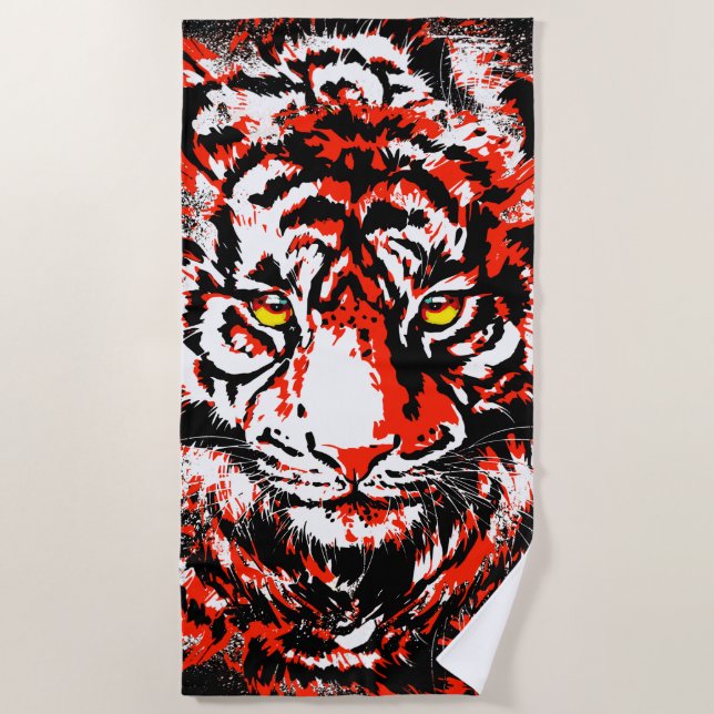 Realistischer Red Tiger Head - Tiger Beach Handtuc Strandtuch (Vorderseite)