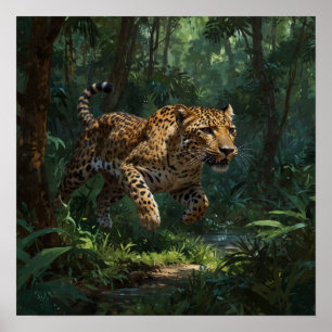 Realistischer Running Leopard im Dschungel Poster