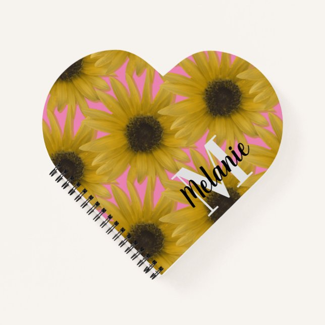 Realistischer Sonnenblumengarten Custom Monogram P Notizbuch (Vorderseite)