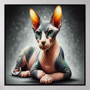 Realistischer Sphynx-Katze, sphynx-haarloser Katze Poster