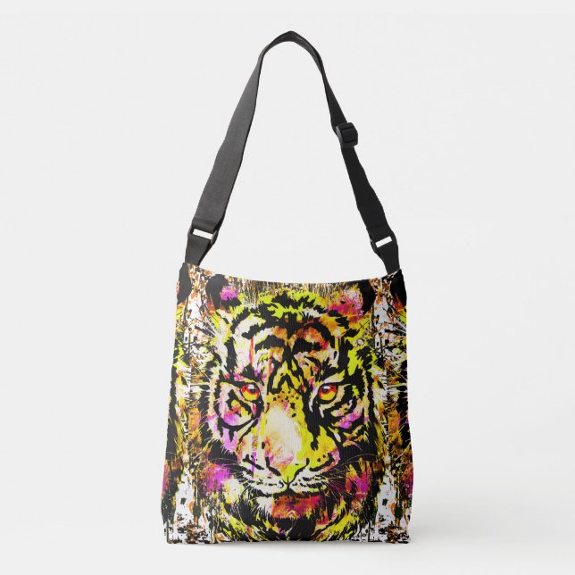 Realistischer Tiger - Gelber Tiger Kopf Zeichnend Tragetaschen Mit Langen Trägern (Vorderseite)