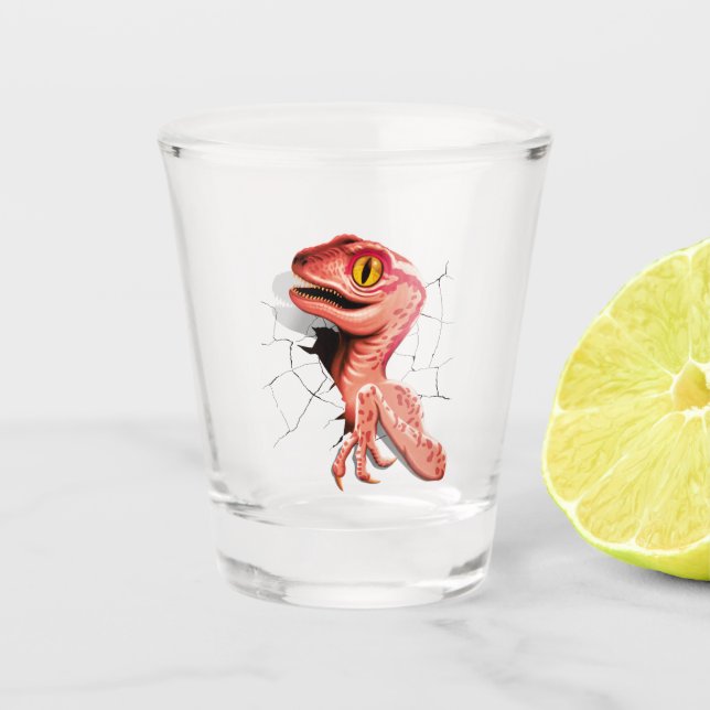Realistischer Velociraptor Dinosaur Hatching Schnapsglas (Vorderseite)