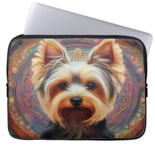 Realistischer Yorkshire Terrier Hund Bunter Rand Laptopschutzhülle