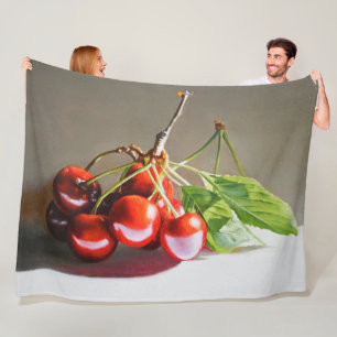 Realistisches Cherry Still Life mit Blätter Kunst Fleecedecke