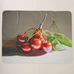 Realistisches Cherry Still Life mit Blätter Kunst Sherpadecke