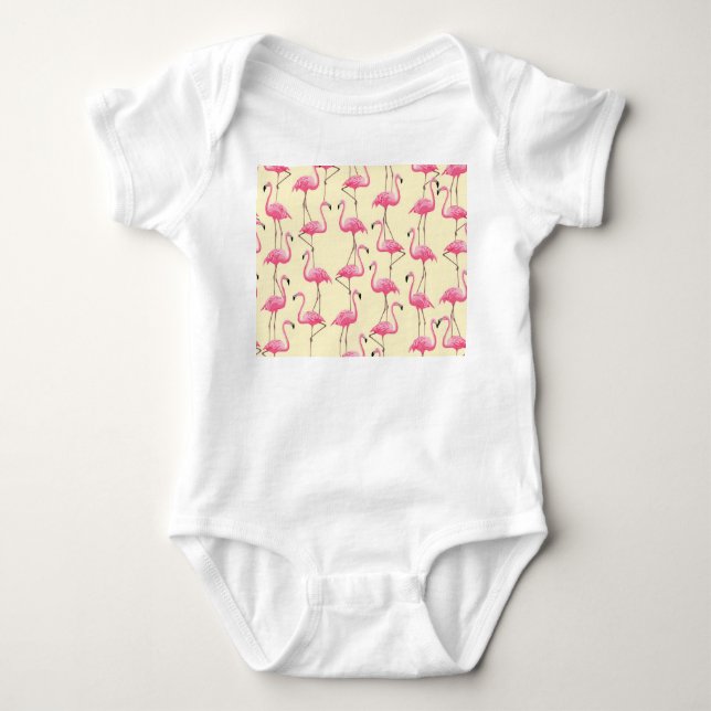Realistisches Flamingo-Bird-Muster Baby Strampler (Vorderseite)