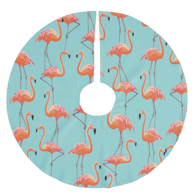 Realistisches Flamingo: Vintages Vogelmuster Polyester Weihnachtsbaumdecke (Vorderseite)