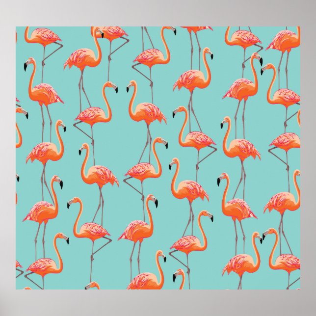 Realistisches Flamingo: Vintages Vogelmuster Poster (Vorne)