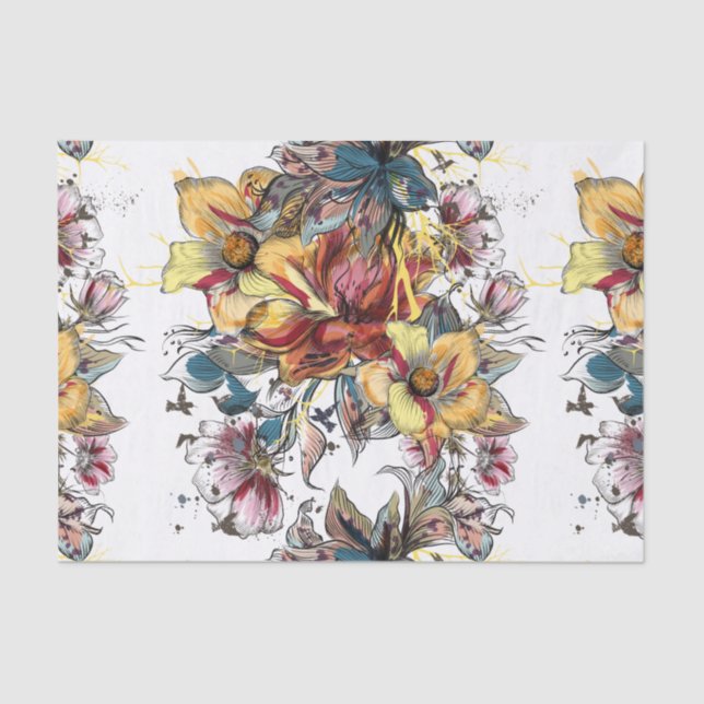 Realistisches gezeichnetes Blumenblumenstrauß- und Seidenpapier (Vorderseite)