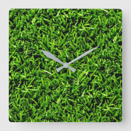 Realistisches Gras Foto Textur Funny Bright Green Quadratische Wanduhr
