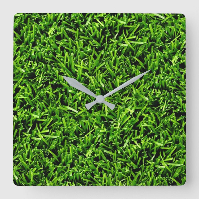 Realistisches Gras Foto Textur Funny Bright Green Quadratische Wanduhr (Vorderseite)