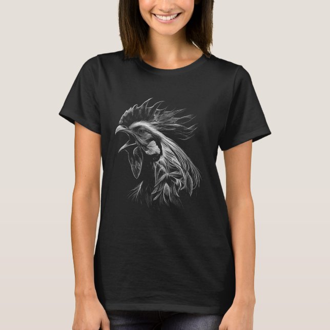Realistisches Hahn-Gemälde Huhn T-Shirt (Vorderseite)