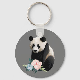 Realistisches Panda mit Rose Schlüsselanhänger