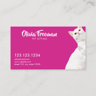 Realistisches Pink und White Cat Picture Pet Sitze Visitenkarte