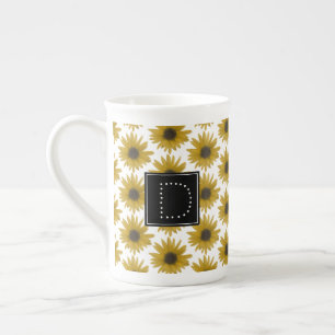 Realistisches Sonnenblumen-3D-Muster-Monogramm Prozellantasse
