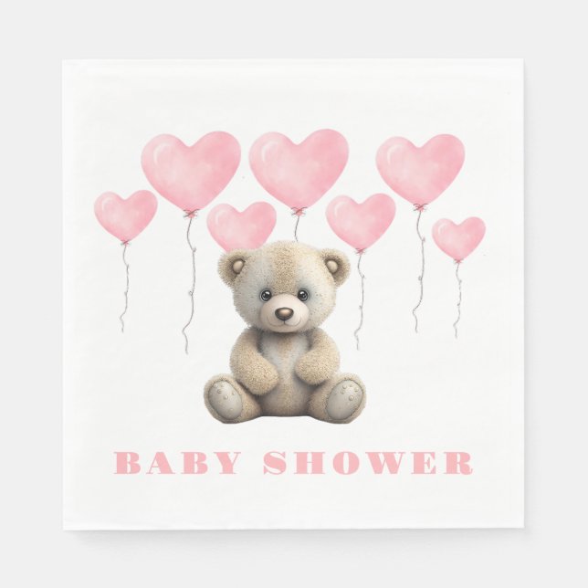 Realistisches Teddy Bear Pink Balloon Girl Baby Sh Serviette (Vorderseite)