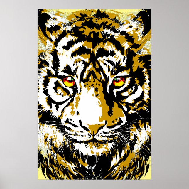 Realistisches Tiger Poster - Beige Tiger Head Zeic (Vorne)