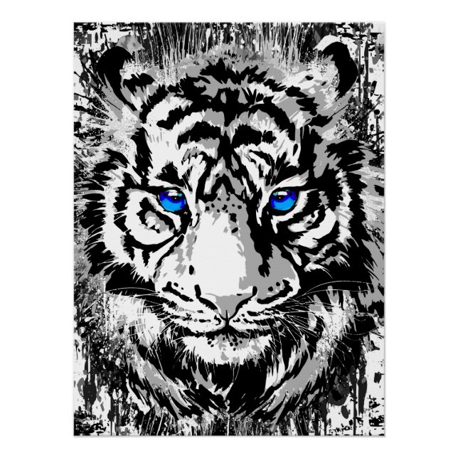 Realistisches Tiger Poster Glossy - White Tiger He (Vorderseite)