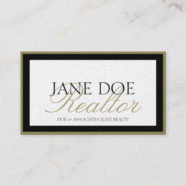 Realtor B/W Gold Script/Border Visitenkarte (Vorderseite)
