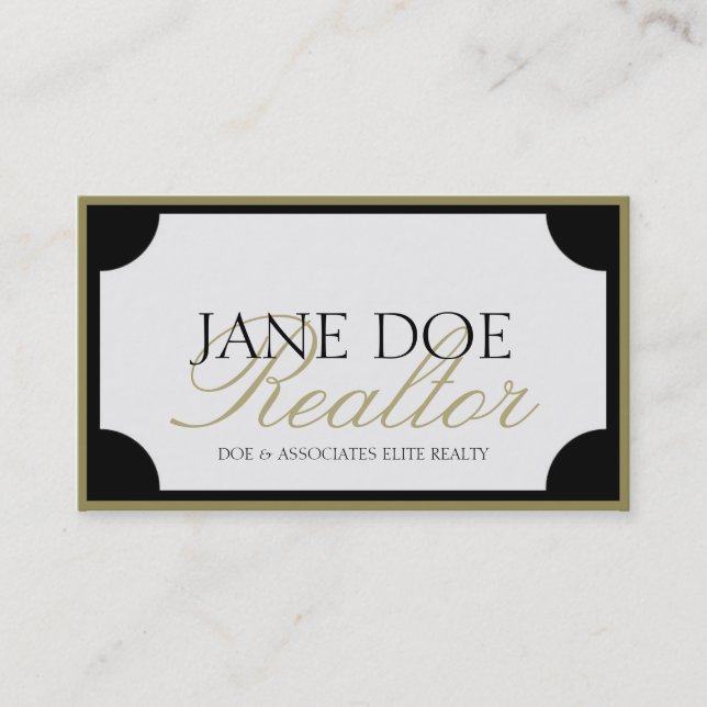 Realtor B/W Gold Script/Border Visitenkarte (Vorderseite)